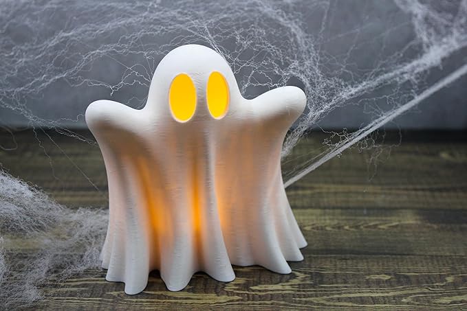 RedFive Light Up Ghost Decoration – 3D Printed LED Tea Light Halloween Decor – Cute Spooky Accent for Home, Mantel & Table – Handmade in Michigan USA
