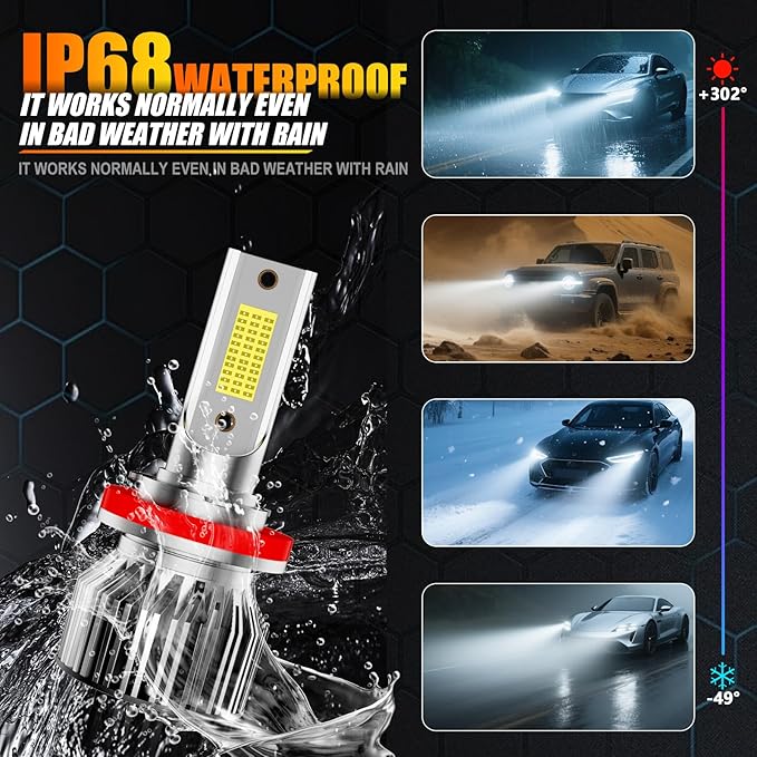 Car Driving Light Bulbs Set Fit For Nissan Altima 2007 2008 2009 2010 2011 2012 2013 2014 2015 2016 2017 2018,High Low Beam Fog Light Bulbs Kit,6500K White Car Lights Bulb,Plug and Play,IP68 6-Pack