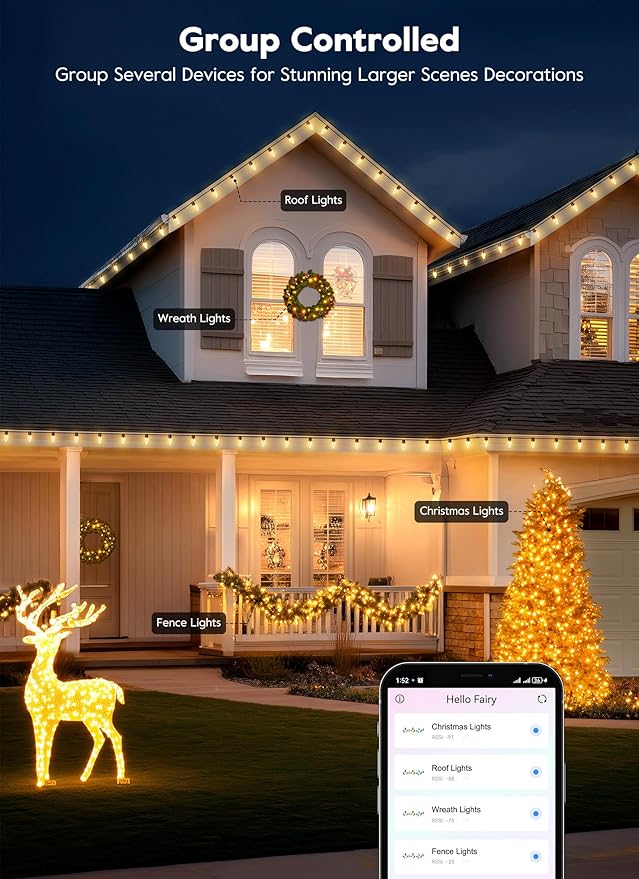 Brightown C9 LED Christmas Lights Outdoor, 200 LED RGB Smart Christmas Tree Lights with Remote, App Control, Music Sync, Waterproof C9 String Light for Indoor House Patio Holiday Xmas Decor