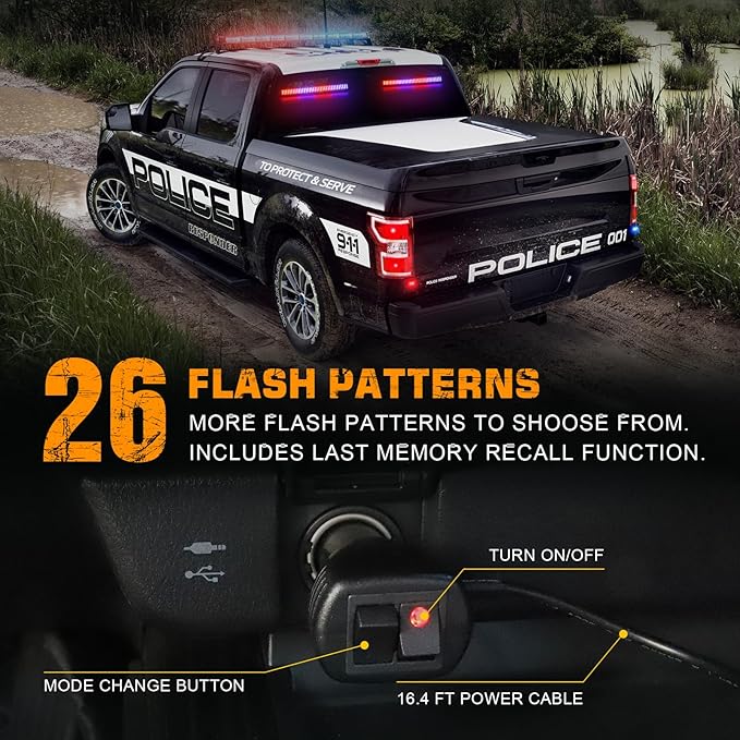 XRIDONSEN 2 in 1 Red Blue Traffic Advisor Police Light Bar 144 LED Interior Front Windshield Dash Rear Window Police Lights Emergency Strobe Warning Hazard Safety for Vehicles Trucks (2x17.7 inch)