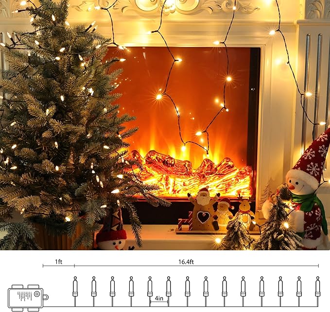 Lomotech Battery Operated Christmas Lights - 2 Pack Total 33ft 100LEDs Mini String Lights 8 Modes Waterproof with Timer for Home, Garden, Party, Holiday, Tree Decoration (Green Wire, Warm White)