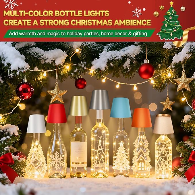 2025 New Bottle Lamp - LED Bottle Lights for Liquor & Wine Bottles, Cordless Lampshade, Whiskey Bottle Top Light, Bottle Stopper Night Light Kit, Rechargeable 3-Tone Touch-Dimmable