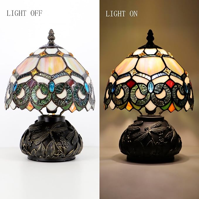 Small Tiffany Mushroom Table Lamp,Mini Memory Sympathy Antique lamp 8X11 Inch (Seven Color Baroque)