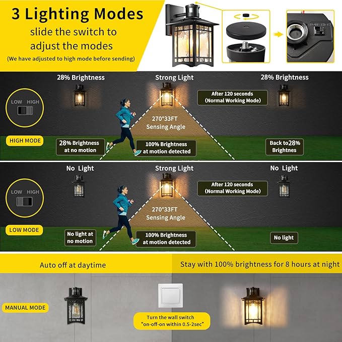 Motion Sensor Outdoor Wall Lights White Dusk to Dawn Light Fixture for House Porch Patio