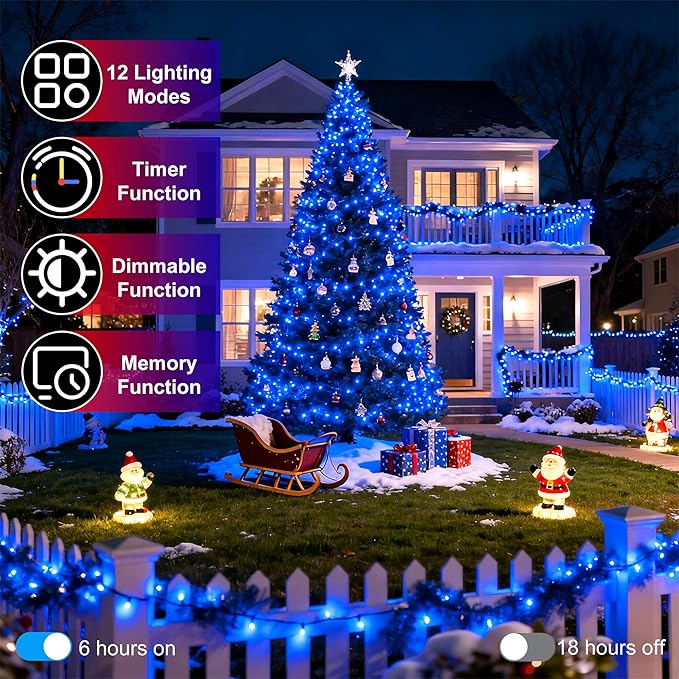 340 LED 90FT Christmas String Lights Outdoor, 12 Pro Modes and Timer Memory & Brightness, Plug in Outdoor Waterproof Clear Wire Twinkle Light for for Xmas Yard Tree Wedding Party Decor (Blue)