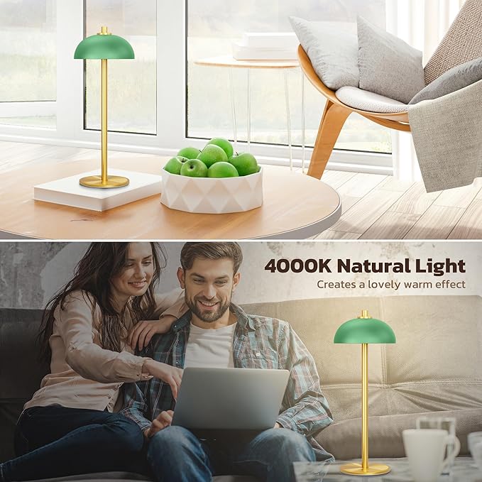 2 Pack Cordless Table Lamp, 5000mAh Portable Rechargeable Table Lamp, 3 Color Modes Stepless Dimming Table Light with Memory Function, for Dinner, Patio, Home, Restaurant.(Green)