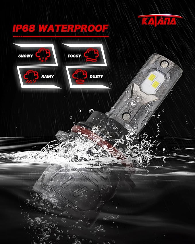 Katana 9007 Light Bulb, HB5 Bulb 400% Brightness 6500K White Plug and Play Mini Size Fog Light Bulb of 2
