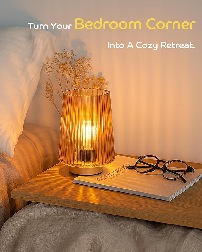 Battery Operated Decorative Lamp with Timer, Small Cozy Table Lamp for Bedside & Home Decor, Aesthetic Cordless Battery Powered Accent Lamp for Living Room Shelf, Amber