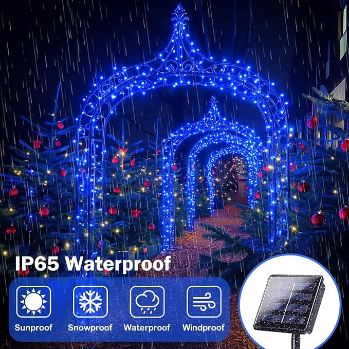 Extra-Long 144FT Solar String Lights for Outside, 2 Pack 400LED Solar Christmas Lights Outdoor, Waterproof Copper Wire with 8 Modes Twinkle Fairy Lights for Tree Garden Party Christmas Decor (Blue)