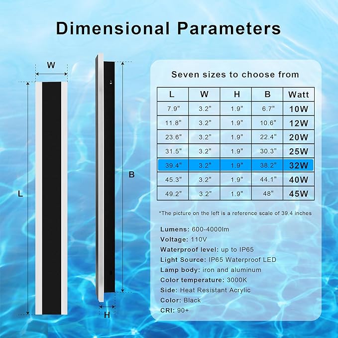 Outdoor Wall Light Fixtures Modern Long LED Wall Sconce Black Exterior Light Fixture Ip65 Waterproof Wall Lamp 3000k Metal Rectangular Wall Lights For Villa Patio,Courtyard,Porch Bedroom,59.05''