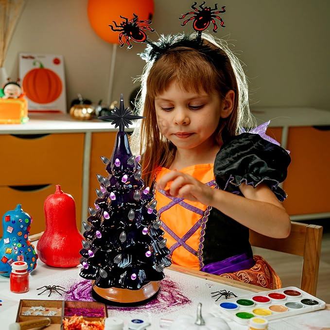 Ceramic Christmas Tree Replacement Lights Bulbs, Black Gray Medium Twist Plastics Pegs Ornaments for Ceramic Tree(87 Bulbs＆ 3 Topper Star)