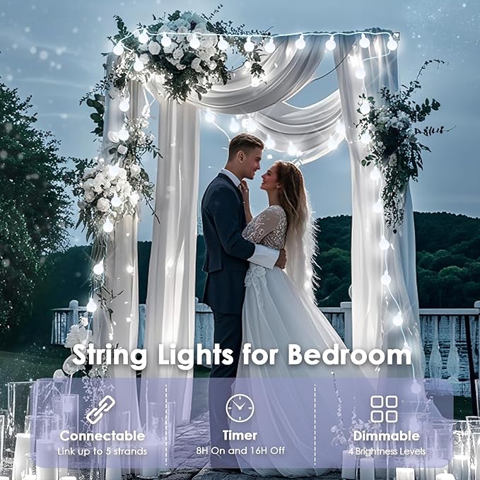100LED Connectable String Lights Indoor Outdoor for Bedroom, 43ft White Globe Lights Plug in with Remote & Timer, 8 Lighting Modes Waterproof Fairy Light for Room Classroom Wedding Christmas Decor