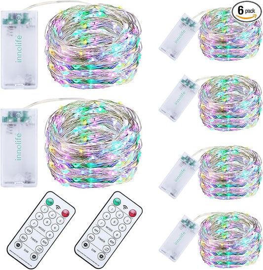 innolife 6 Pack LED Multicolor Fairy Lights Battery Operated with Remote Control & Timer, 10 Ft 30 LED Sliver Wire Twinkle Lights for Bedroom Christmas Wedding Party Indoor Outdoor Decoration