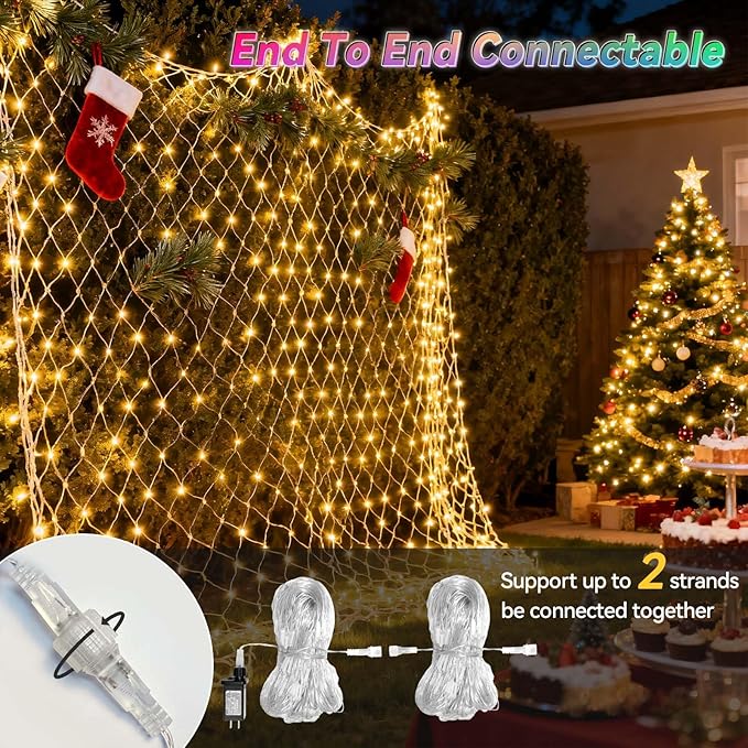 LitHome 10.5 x 10.5FT Christmas Net Lights Outdoor, 35 Colors Changing 288 LED Christmas Net Lights with Remote Connectable, 9 Modes RGB Mesh Light Plug in for Bushes, Garden, Gazebo, Holiday Decor
