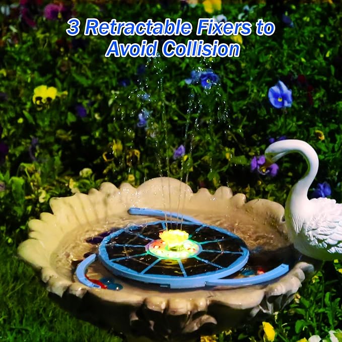 AISITIN 3.5W Solar Bird Bath Fountain with LED Colorful Lights & 3000mAh Battery, Solar Fountain Pump with 10 Nozzles, Solar Water Pump for Garden, Pond and Outdoor (Blue)