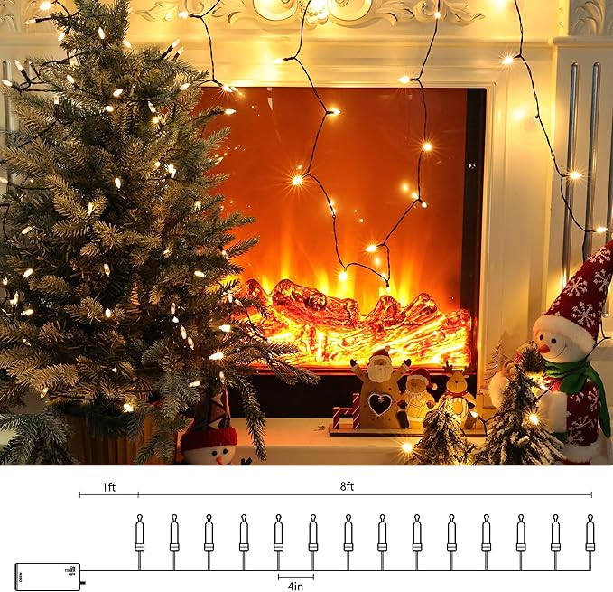Lomotech Battery Operated Christmas Lights - 2 Pack Total 16ft 50LEDs Battery Mini String Lights with Timer for Home, Garden, Party, Holiday, Tree Decoration (Green Wire, White)