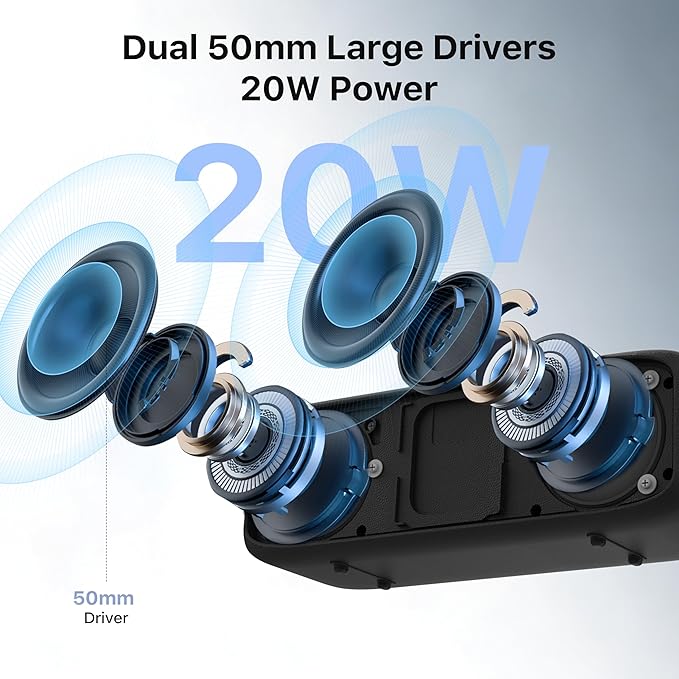 Bluetooth Speaker,20W Stereo Sound,Wireless Speaker with Bluetooth 6.0,24H Playtime,IP68 Waterproof Shower Speaker,TWS Pairing, Support TF Card,AUX 3.5mm Input,Speaker for Home,Outdoor,Travel
