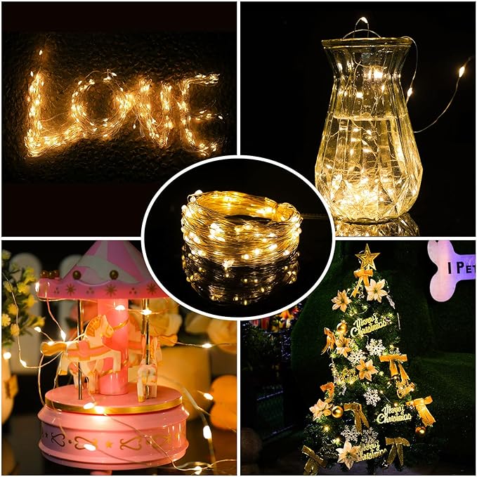mandiq 2 Pack Fairy Lights 100 LED 33 FT Christmas Lights USB Powered Silver Wire String Lights, Mini Lights with Remote Control are Suitable for Home Decorations (Warm White)