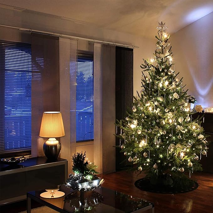 50 Christmas Mini Lights Set - 12.3 ft / 3.7 m - 120V - Clear Warm White Bulbs 2800K - Green Wire - Decor Lights for Patio Garden Wedding Holiday Christmas Tree - Indoor and Outdoor Decorative Use