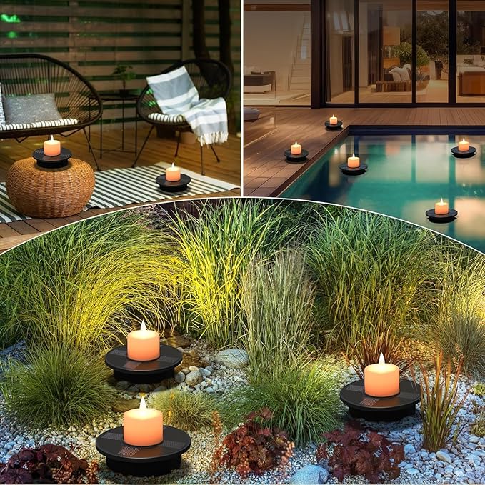 uuffoo Small Solar Floating Pool Lights 5-Pack, 2 Inch Solar-Powered Floating Candle Tealights for Pools, Pond, Garden & Patio, Auto On/Off, Flickering Ambiance for Outdoor Decor