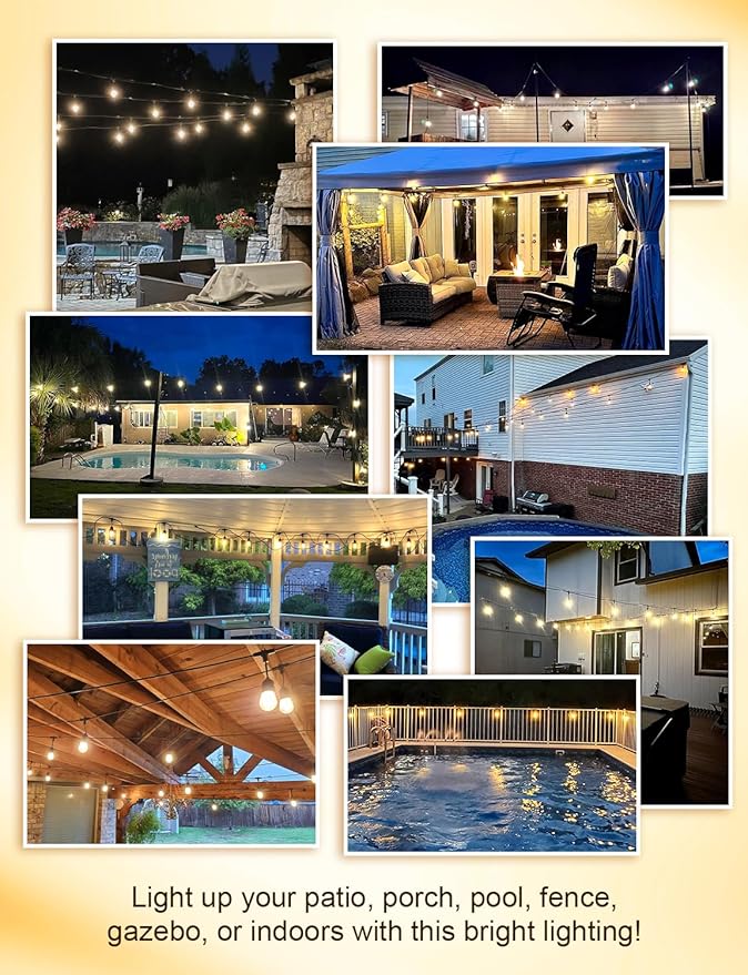 XMCOSY+ 120FT Outdoor String Lights Waterproof - LED Patio Hanging Lights for Outside Porch Backyard Gazebo Garden, Commercial Grade 42 Edison Bulbs