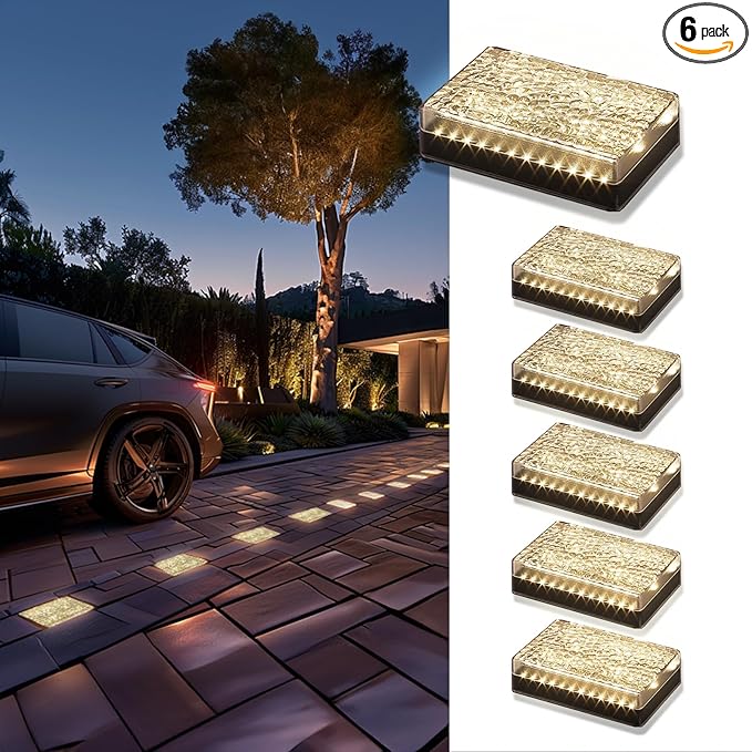 6 Pack Solar Paver Lights Outdoor – 6×9 Inch Waterproof IP67 Recessed Solar LED Paver Lights, Heavy Duty, Warm White 3500K for Driveway, Pathway, Patio & Garden