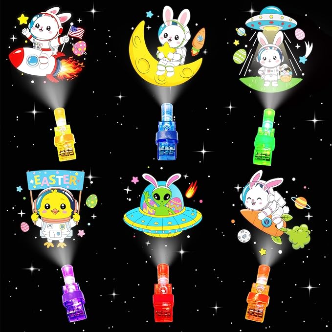 24 Pack Easter Eggs Fillers, Animal Astronaut Easter Finger Light for Kids, Glow in the Dark Easter Eggs Bulk Hunt Toy Prizes, Basket Stuffers Party Favor for Kids Boys Girls