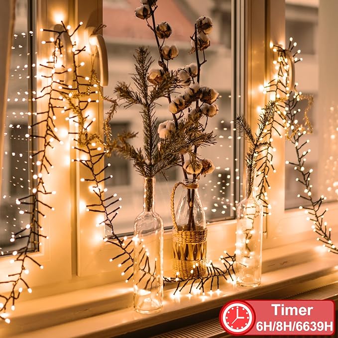 Dual Color Changing String Lights Battery, 2 Pack Total 20Ft 400 LED Cluster String Lights with Timer 11 Modes Firecracker Christmas Lights for Tree Garden Decor (Warm White & Multicolor)
