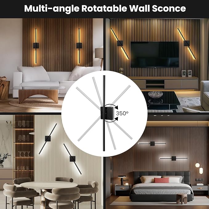 Lichaser Plug-in Black Wall Sconces for Acoustic Wood Panels, WiFi LED Sconce Lights Compatible with Alexa and Smart App, 3000K-6500K Color Temperature Adjustment, for Slat Wall Panels (Set of 2)