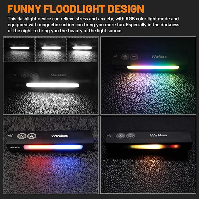 Wurkkos HD01 Flat EDC Flashlight with RGB Light and Green Light, 1200 Lumens Rechargeable EDC Flashlight, Triple Light Sources Pocket Lights, Magnetic Flashlight for Outdoors, Work, Emergency
