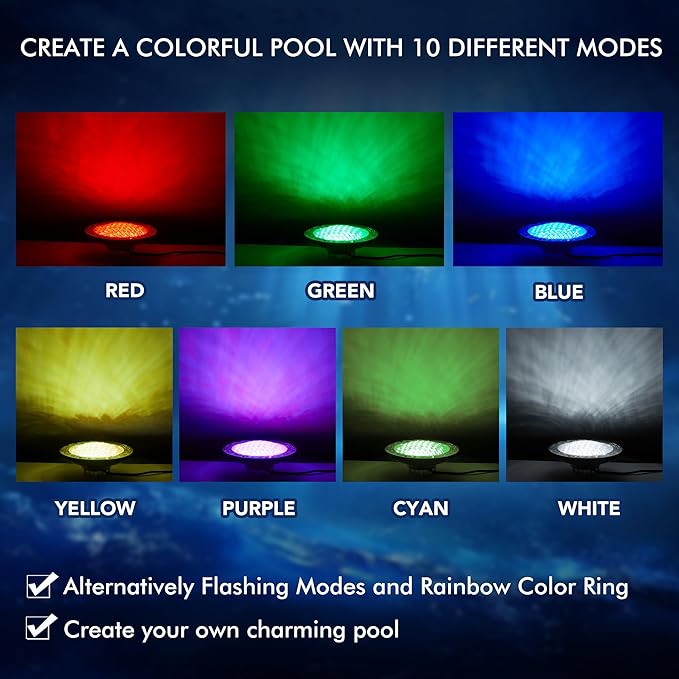 HQUA LUMORA 50W LED Pool Light for 10" Wet Niche - 120VAC, 100ft Cord, Smart Control (App/Remote/Wall Panel), Dimmable RGB Color-Changing Underwater Light (10 inch 100ft)