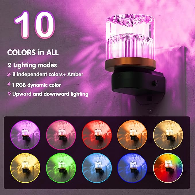 L LOHAS LED Night Light, Night Lights Plug into Wall with 10 Color Change RBG Nightlight Plug in Wall, Built in Dusk to Dawn Sensor for Hallway, Bathroom, Rooms
