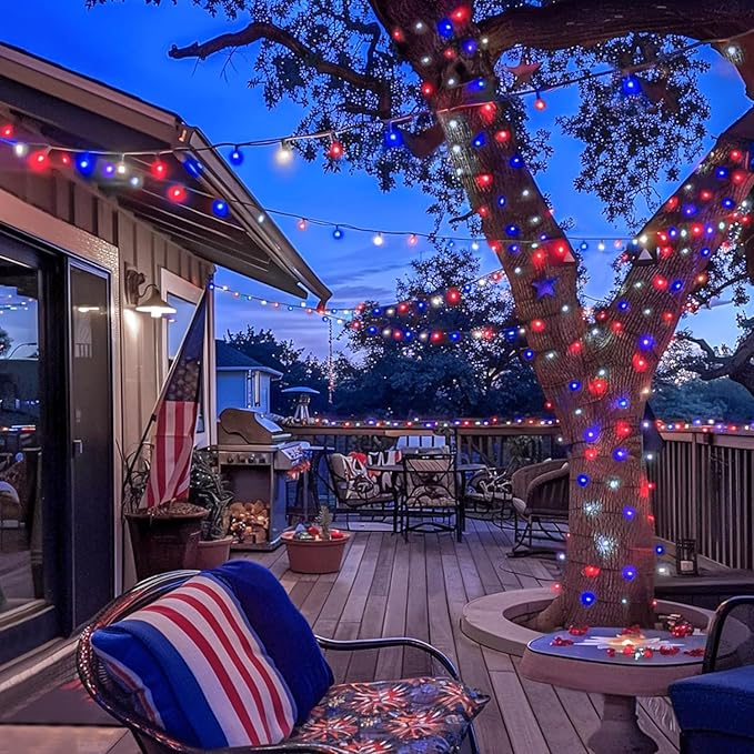 JMEXSUSS 2 Pack Solar String Lights Outdoor Waterproof, Total 400 LED 151FT Solar Christmas Lights Outdoor, 8 Modes Christmas Light for Outside Patio Yard Tree Decorations, Red White and Blue