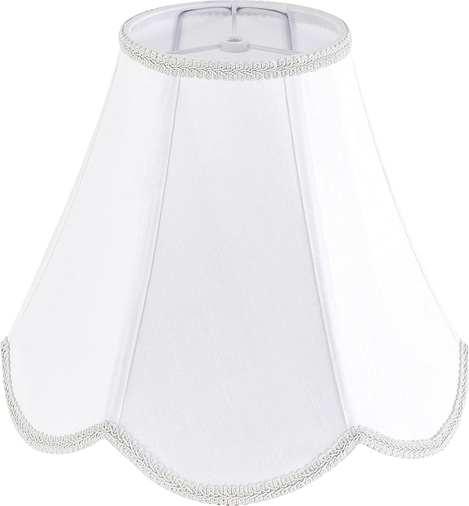 GO&SO White Lamp Shade Medium Scalloped Lamp Shades,6"Top x 13"Bottom x 10.6"Vertical Height,Replacement Lampshades for Table Lamps,Handmade Bell Lamp Shades(Spider),Petal Edge Braid,Easy Assembly