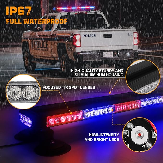XRIDONSEN 37 inch 104 LED Roof Top Police Lights Red Blue Magnetic Police Light Bar Emergency Strobe Lights Warning Hazard Flashing Safety Traffic Advisor for Law Enforcement Vehicles Truck Pickup SUV