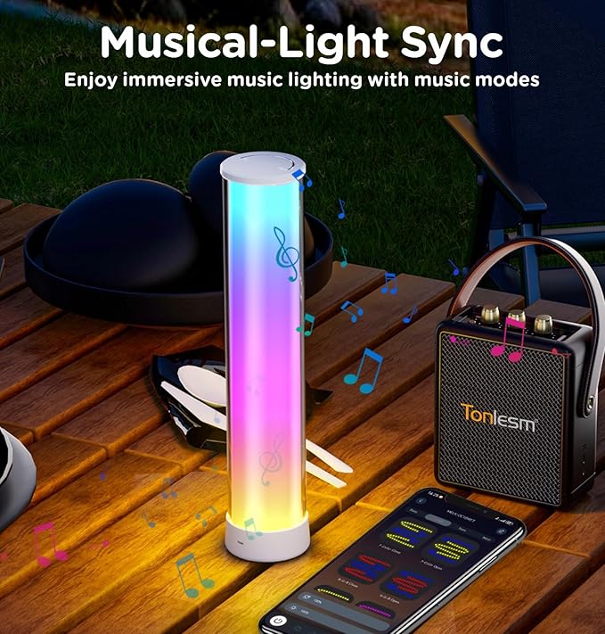 Rechargeable Table Lamp RGB+IC LED Cordless Table Light,12.59inch 1500LM Ambient Lighting APP & Remote Control, Desk Lamp Music Sync, Color Change Lamp for Bedside Bedroom, Home Decor