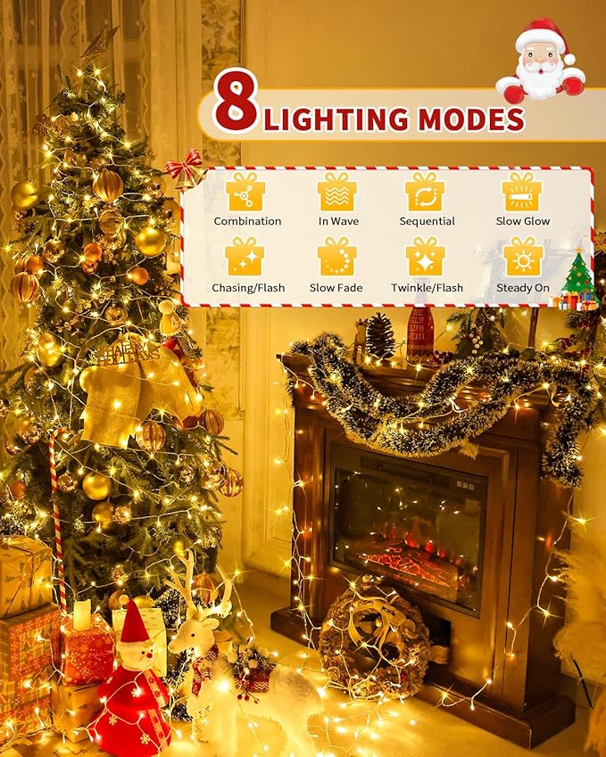 1200 LED 403FT Christmas Lights String Outdoor Indoor, Warm White Xmas Tree Lights, Plug in Twinkle Fairy Light with Remote Timer Dimmable for Room Yard Holiday Party Wedding Camping Decor