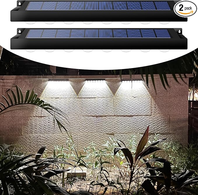 High Brightness Solar Fence Lights Solar Sign Lights Outdoor 2 Pack, Automatic Charging and On/Off Light Switch, 8 LED Beads for Gardens, Porches, Patios, Decks, Fencescapes-Cool Light