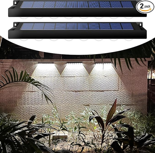 High Brightness Solar Fence Lights Solar Sign Lights Outdoor 2 Pack, Automatic Charging and On/Off Light Switch, 8 LED Beads for Gardens, Porches, Patios, Decks, Fencescapes-Cool Light