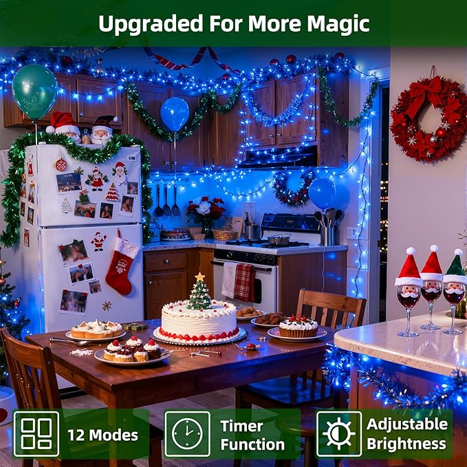 750 LED 240FT Christmas Lights Outdoor,12 Lighting Modes Christmas String Lights with Timer, Dimmable BlueLED StringLightsWaterproof for Yard Tree Wedding Party Holiday Decor Blue