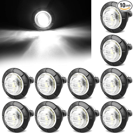 ALFU 10PCS 3/4" White 12V LED Boat Interior Lights Marine Navigation Lights Clearance Marker Lights Round Bullet Side Indicator Lamps for Truck, Trailer, RV, Van, Boat, Bus, Caravan