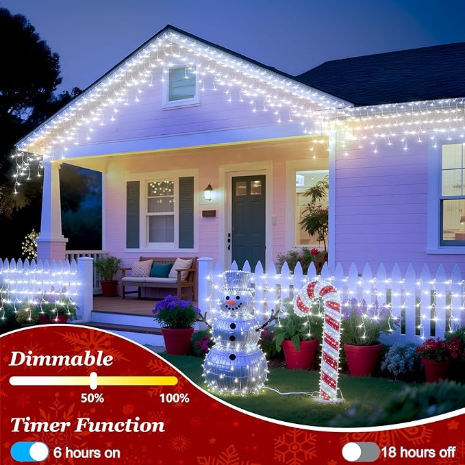 810 LED Christmas Lights Outdoor Indoor, 82ft Cool White String Lights with 180 Drops, 12 Modes Dimmable Curtain Lights with Timer, Waterproof Twinkle Fairy Lights for Bedroom Window Xmas Decor