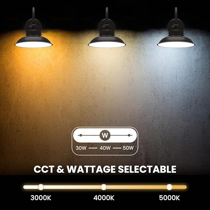 HYPERLITE Gooseneck Barn Light 12inch - 50W/40W/30W Selectable - 3000K/4000K/5000K Switchable IP65 Gooseneck Wall Sconce - 360° Rotation Barn Light Sconce Outdoor for Porch Farmhouse Garage