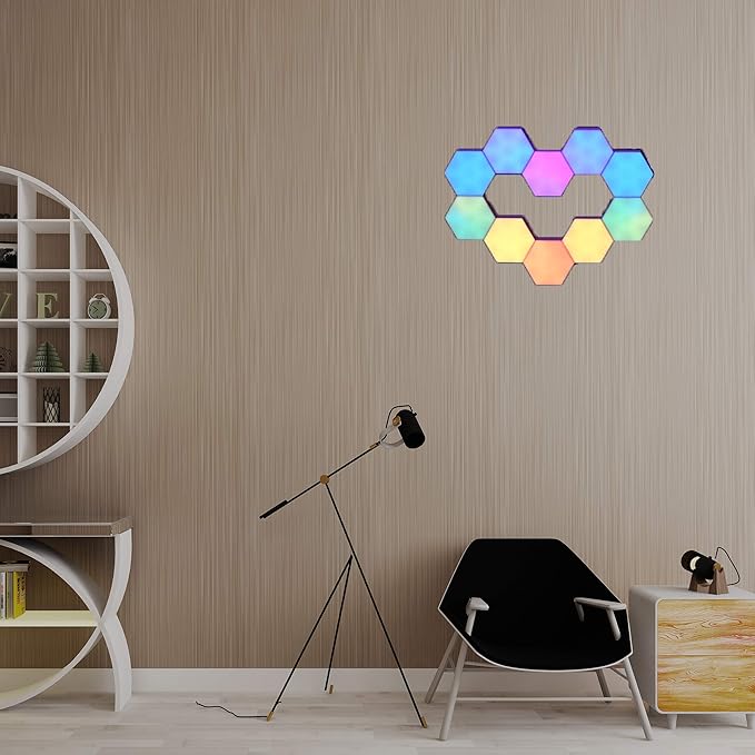 Yescom APP Control 10 Pack WiFi Hexagon LED Light Kit Wall-mounting & 11 Pack Music Sync Smart DIY 16 Million Color Gaming Room Home Compatible with Alexa Google