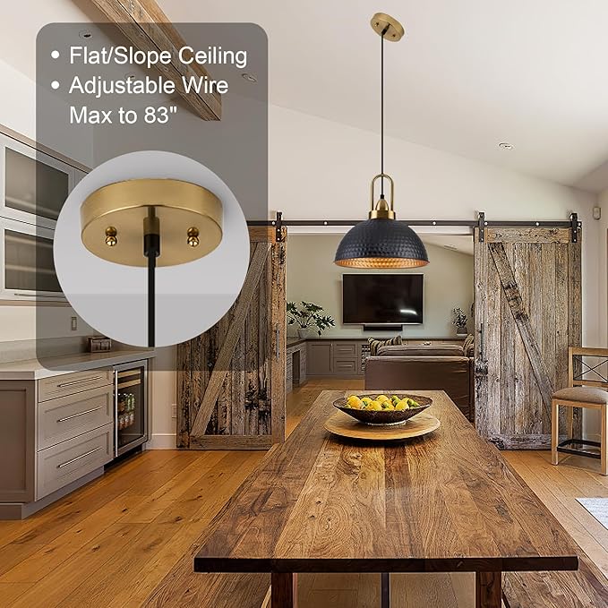 Black Pendant Lights Kitchen Island Industrial Adjustable Height Vintage Farmhouse Dome Hanging Light Fixtures for Barn, Dining Room 2 Packs