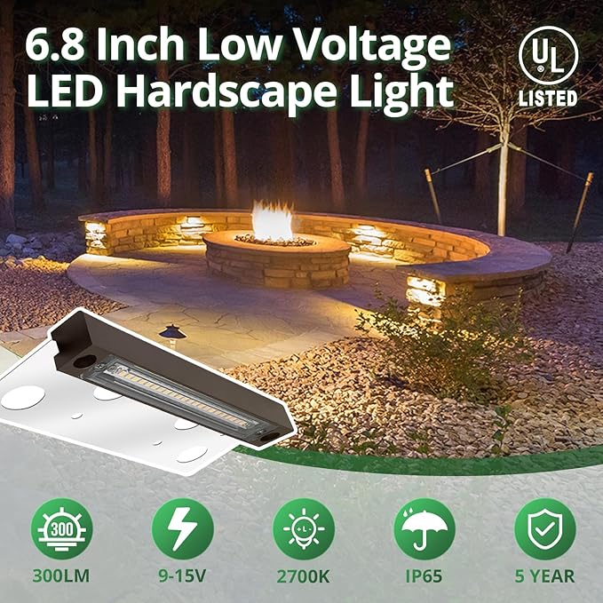 20-Pack GKOLED Hardscape Light, Paver Wall Light, 6.8 Inches Long, Integrated 4W 2700K LED Light Source, LED Step Light, Solid Powder Coated Die-cast Aluminum Housing, Low Voltage 12V AC/DC, UL Listed