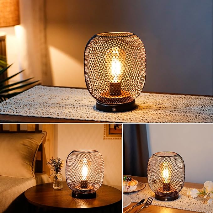 JHY DESIGN Dimmable Touch Bedside Table Lamp Rechargeable Battery Powered Lamp with LED Bulb Cordless Accent Lamp for Weddings Parties Patio Events for Indoors Outdoors(Metal Base, Bronze Round)