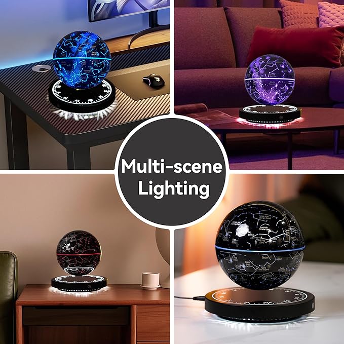 Magnetic Levitation Planet Constellation,Levitating Decor with LED Multi-Color Lights,360°Rotating with Touch Control for Home Office Desk Decor,Cool Tech Gift for Men