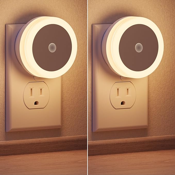Briignite Night Lights Plug into Wall, [2 Pack], Nightlight with Light sensors, LED Night Light for Kids Room, Baby Night Light, Bathroom NightLights, Stair Lights, Hallway Light, Warm White