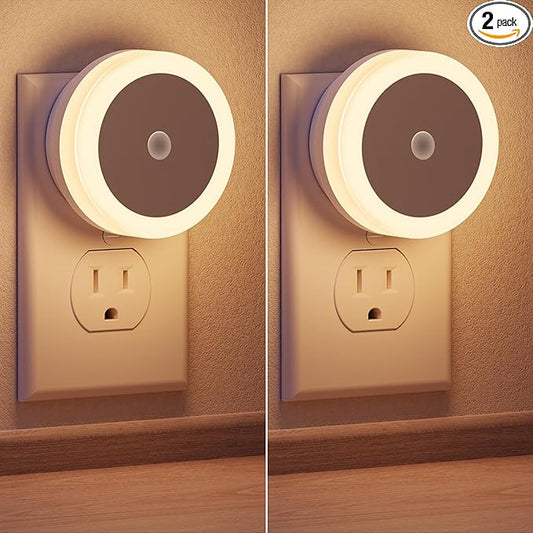 Briignite Night Lights Plug into Wall, [2 Pack], Nightlight with Light sensors, LED Night Light for Kids Room, Baby Night Light, Bathroom NightLights, Stair Lights, Hallway Light, Warm White